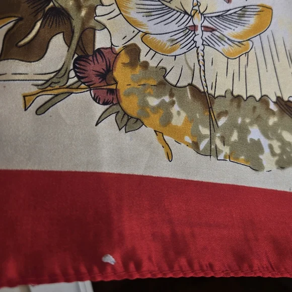 Vintage Silk Floral Square Scarf 35x35 Red Beige Botanical - Picture 12 of 15